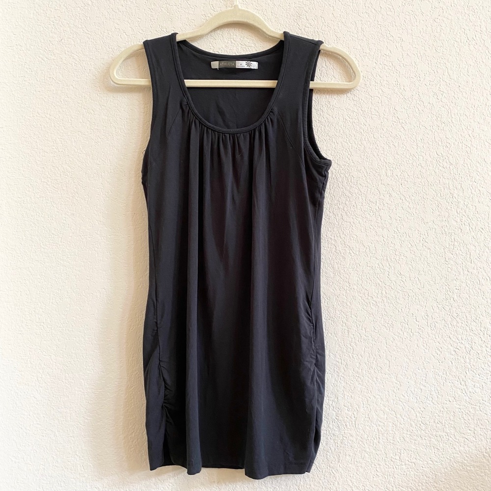 ATHLETA Black Ruched Side Tank Midi Athleisure‎ Size M